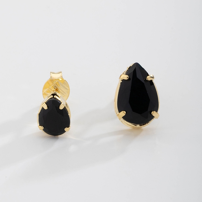 DBF-0006 BRINCO DUPLO BANHADO A OURO 18K COM PEDRA EM FORMATO DE GOTA LAPIDADA
