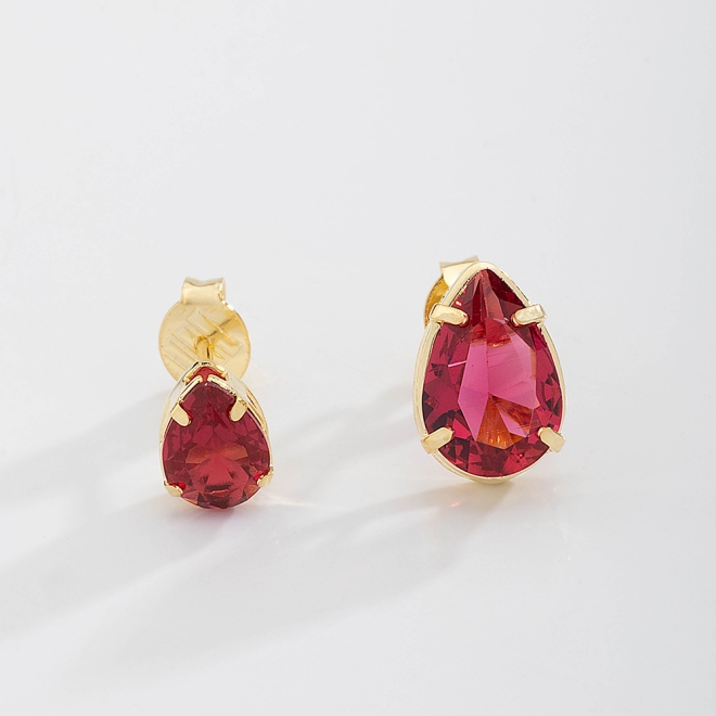 DBF-0006 BRINCO DUPLO BANHADO A OURO 18K COM PEDRA EM FORMATO DE GOTA LAPIDADA