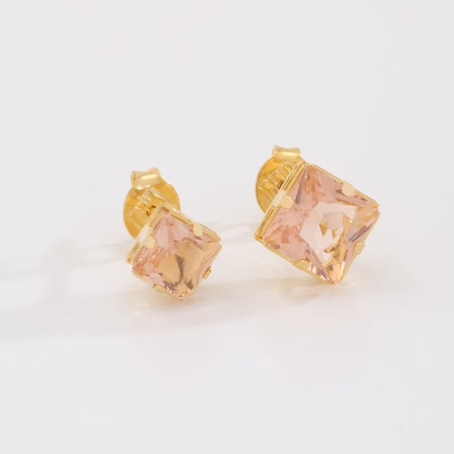 DBF-0009-BRINCO DUPLO BANHADO A OURO 18K COM PEDRA QUADRADA LAPIDADA