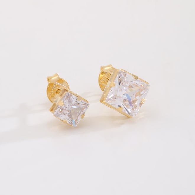 DBF-0009-BRINCO DUPLO BANHADO A OURO 18K COM PEDRA QUADRADA LAPIDADA