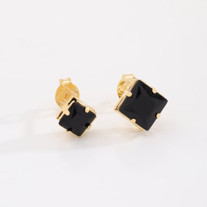 DBF-0009-BRINCO DUPLO BANHADO A OURO 18K COM PEDRA QUADRADA LAPIDADA
