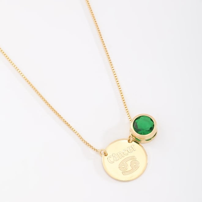 ES-0042 ESCAPULÁRIO BANHADO A OURO 18K COM PINGENTE DUPLO DE SIGNOS E ZIRCÔNIA COLORIDA
