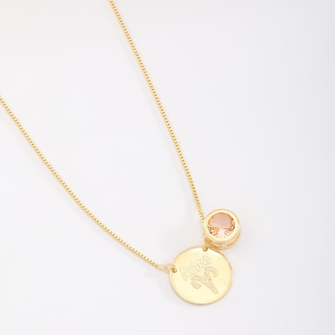 ES-0042 ESCAPULÁRIO BANHADO A OURO 18K COM PINGENTE DUPLO DE SIGNOS E ZIRCÔNIA COLORIDA