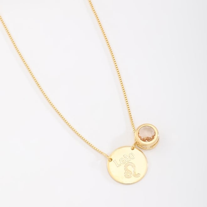 ES-0042 ESCAPULÁRIO BANHADO A OURO 18K COM PINGENTE DUPLO DE SIGNOS E ZIRCÔNIA COLORIDA
