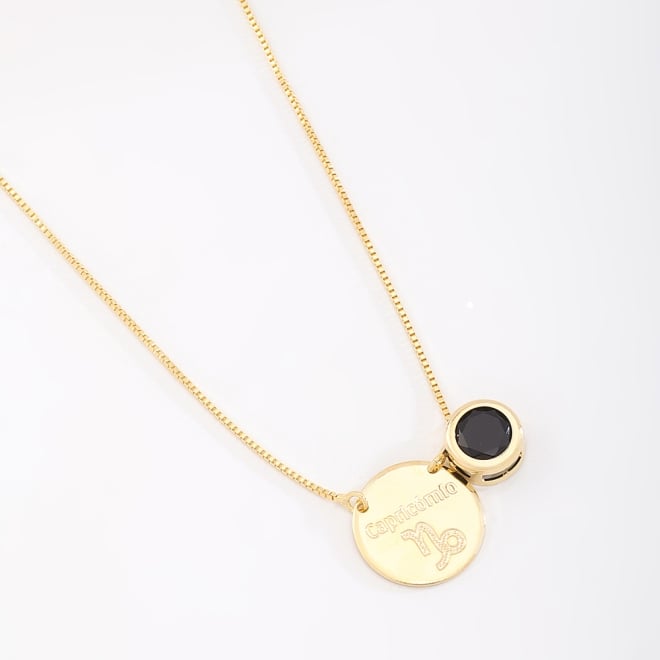 ES-0042 ESCAPULÁRIO BANHADO A OURO 18K COM PINGENTE DUPLO DE SIGNOS E ZIRCÔNIA COLORIDA