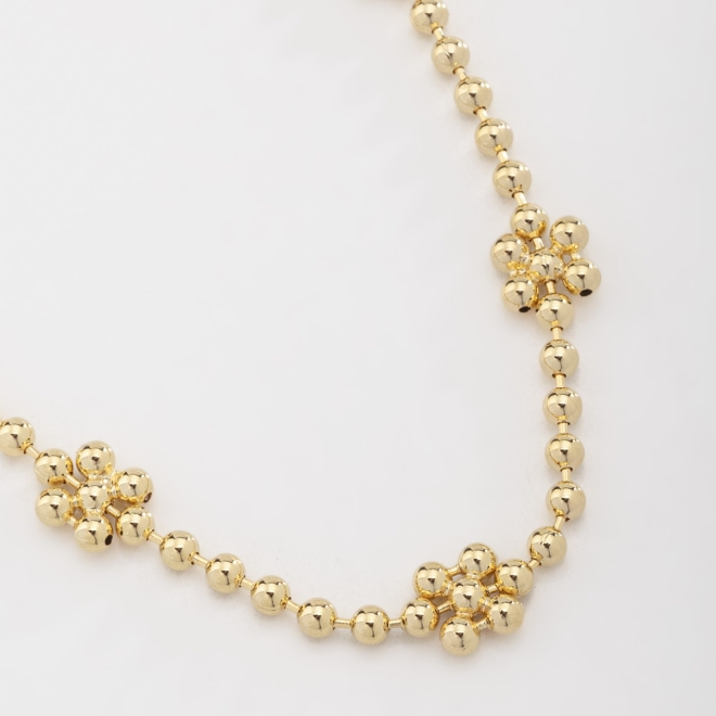 GI-00045 COLAR INFANTIL BANHADO A OURO 18K COM DETALHES EM ESFERAS E MINI FLORES