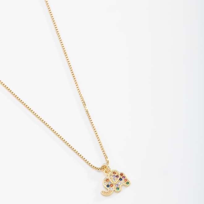GI-00049  COLAR INFANTIL BANHADO A OURO 18K COM PINGENTE DE ELEFANTE CRAVEJADO