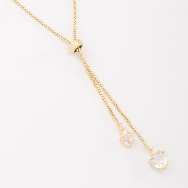 GR-00091 COLAR BANHADO A OURO 18K GRAVATA REGULÁVEL COM CORAÇÕES DE ZIRCÔNIAS