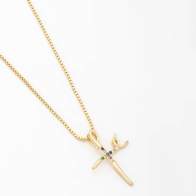 GR-00103 COLAR BANHADO A OURO 18K COM CORRENTE VENEZIANA E PINGENTE ESCRITA “FÉ”