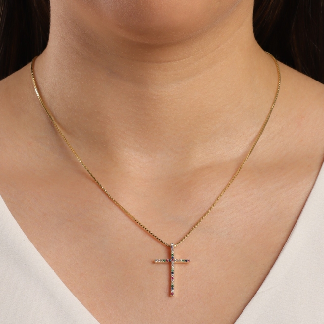 GR-00172 COLAR BANHADO A OURO 18K COM CORRENTE DELICADA E PINGENTE EM FORMATO DE CRUZ