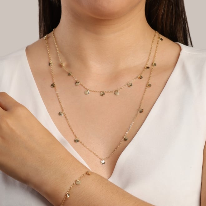 GR-00236 COLAR COM CORRENTE DELICADA E PINGENTES EM MEDALHAS LISAS