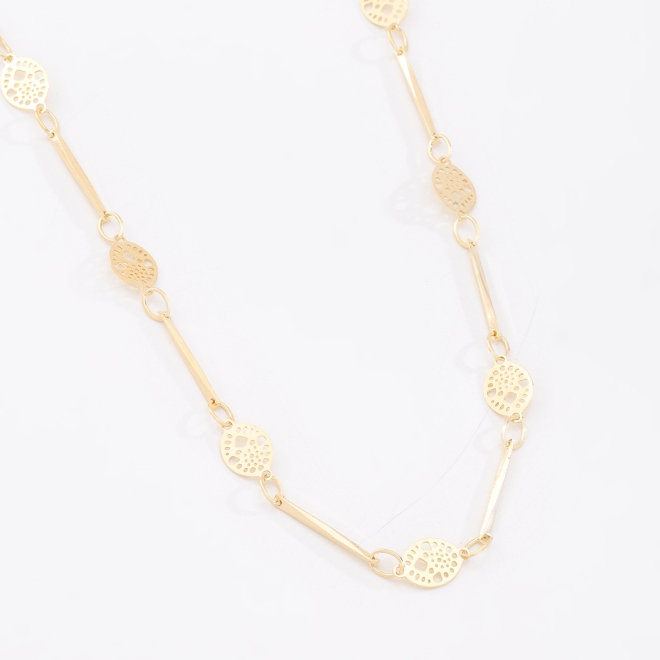 GR-00262 COLAR BANHADO A OURO 18K LONGO COM DETALHES EM ESTAMPARIA