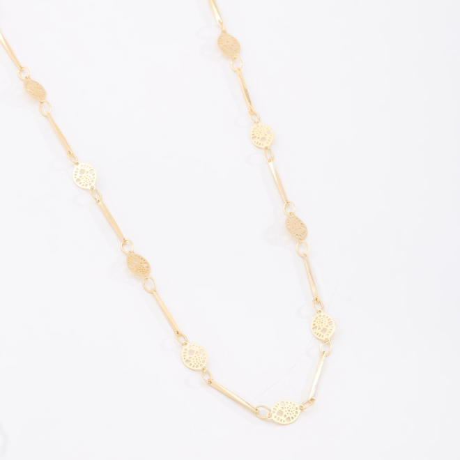 GR-00262 COLAR BANHADO A OURO 18K LONGO COM DETALHES EM ESTAMPARIA