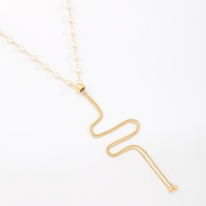 GR-00278 COLAR BANHADO A OURO 18K COM PÉROLAS DELICADAS AO LONGO DA CORRENTE