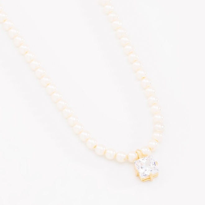 GR-00320 GARGANTILHA BANHADA A OURO 18K COM PÉROLAS E PINGENTE EM ZIRCÔNIA