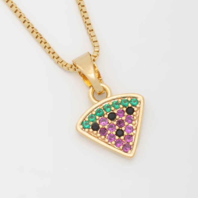 GR-00435 COLAR COM PINGENTE DE MELANCIA COM ZIRCÔNIAS MULTICOLORIDAS