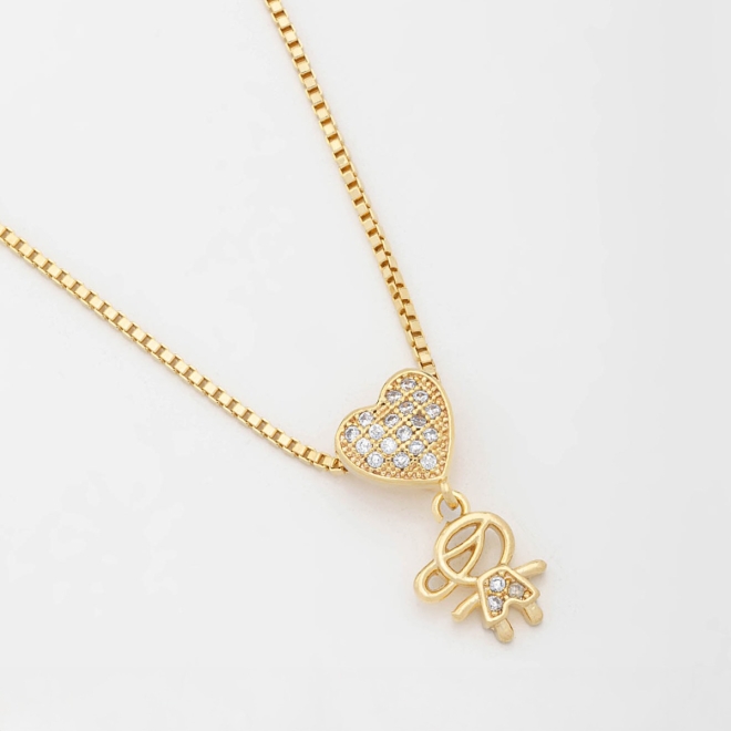 GR-00555 COLAR BANHADO A OURO 18K COM CORRENTE VENEZIANA E PINGENTE EM FORMATO DE CORAÇÃO