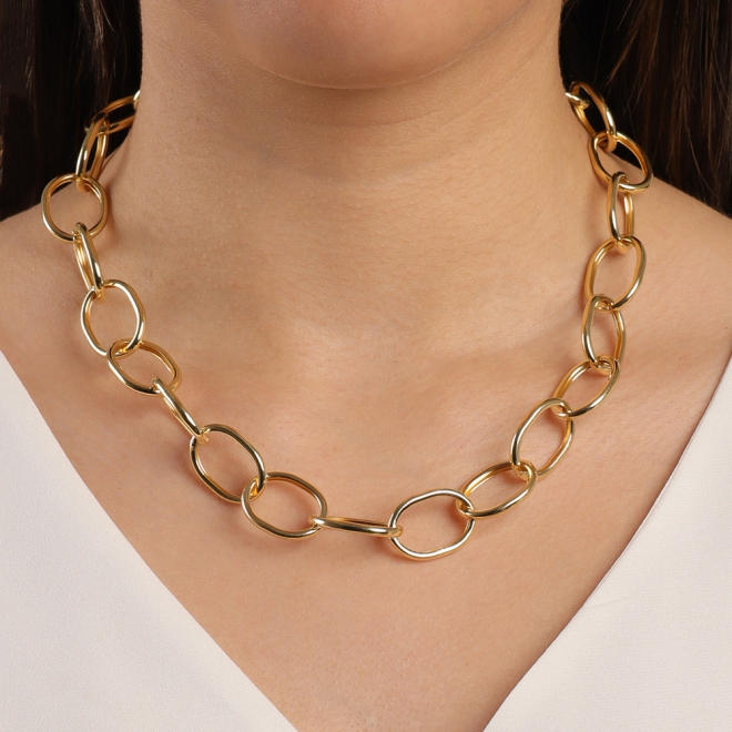GR-00557 COLAR BANHADO A OURO 18K COM CORRENTE DE ELOS GRANDES E DESIGN MODERNO