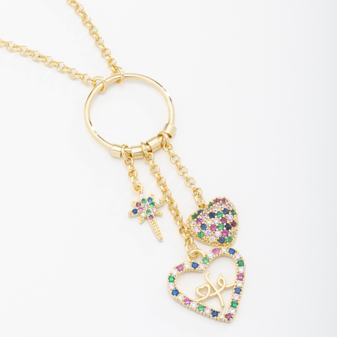 GR-00753 COLAR BANHADO A OURO 18K COM CORRENTE E PINGENTE EM ARGOLA COM PINGENTES PENDENTES