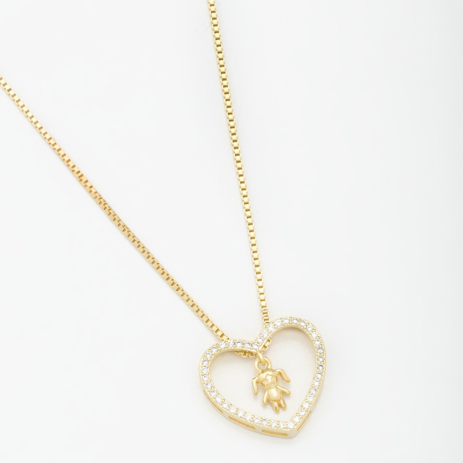GR-00821 COLAR CORAÇÃO COM MICRO ZIRCÔNIA PENDURICALHO MENINA