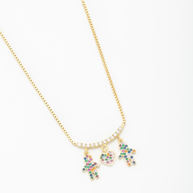 GR-00823 COLAR CASAL E CORAÇÃO COM MICRO ZIRCÔNIA