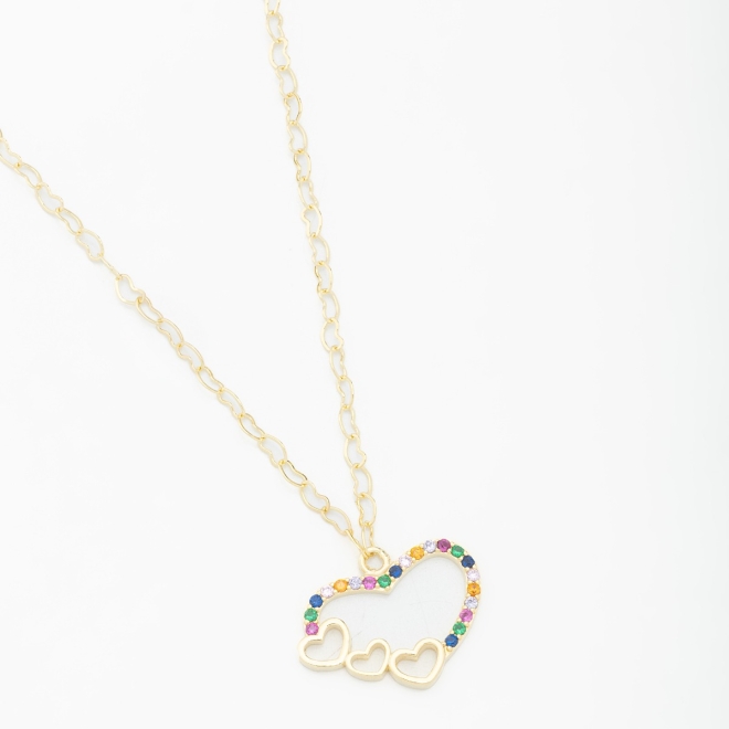 GR-00832 COLAR CORAÇÃO VAZADO LISO E COM MICRO ZIRCÔNIA