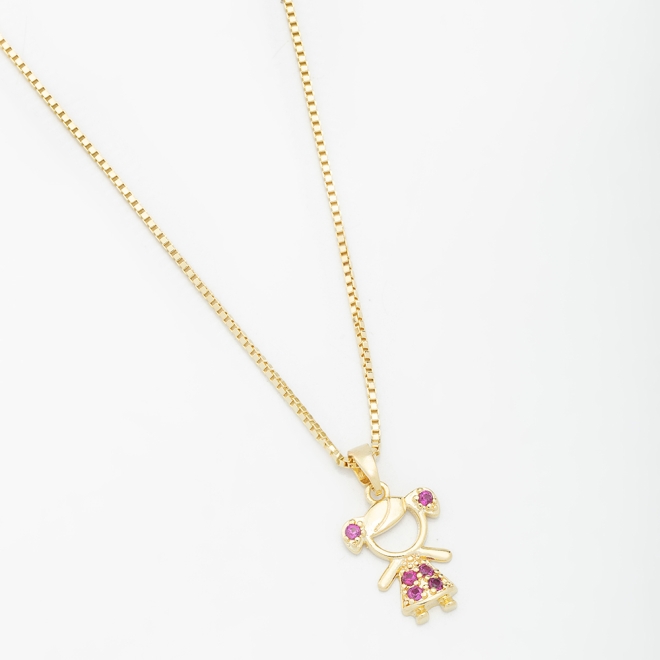 GR-00844 COLAR BANHADO A OURO 18K COM PINGENTE DE MENINA EM ZIRCÔNIAS
