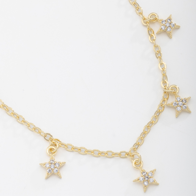 GR-00849 GARGANTILHA BANHADA A OURO 18K COM PINGENTES DE ESTRELA