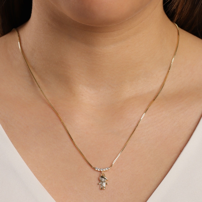 GR-00851 COLAR BANHADO A OURO 18K COM PINGENTE DE MENINO CRAVEJADO EM ZIRCÔNIAS