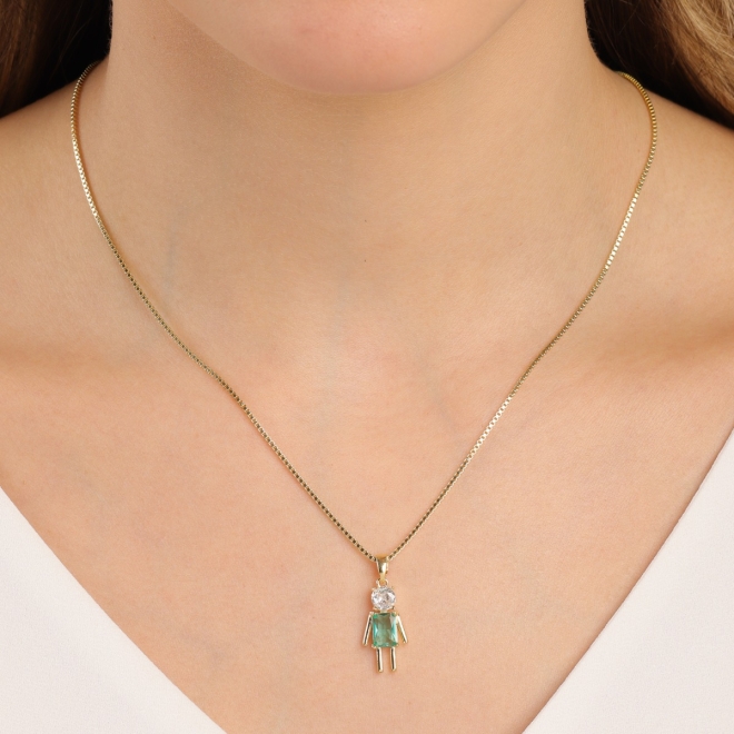 GR-00858 COLAR BANHADO A OURO 18K COM PINGENTE DE MENINO E DETALHES EM ZIRCÔNIAS