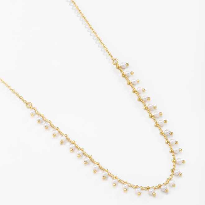GR-00863 COLAR BANHADO A OURO 18K COM CORRENTE EM ELOS DELICADOS E DETALHES INTERCALADOS EM MINI PÉROLAS