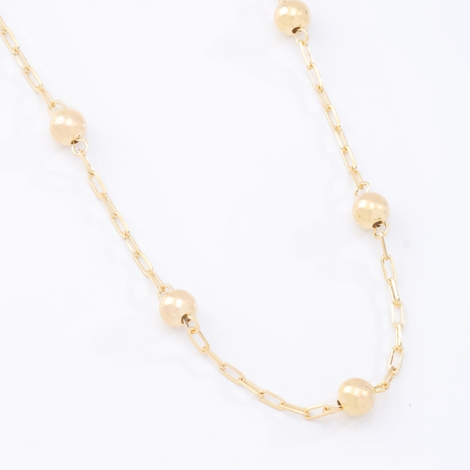 GR-00867 COLAR BANHADO A OURO 18K COM CORRENTE DE ELOS DELICADOS INTERCALADOS POR ESFERAS