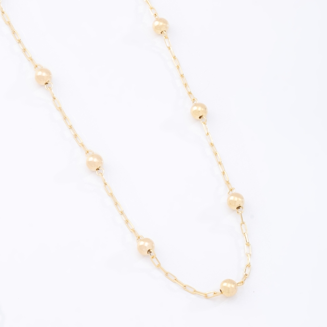 GR-00867 COLAR BANHADO A OURO 18K COM CORRENTE DE ELOS DELICADOS INTERCALADOS POR ESFERAS