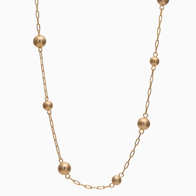 GR-00869 COLAR BANHADO A OURO 18K COM CORRENTE DE ELOS DELICADOS INTERCALADOS POR ESFERAS