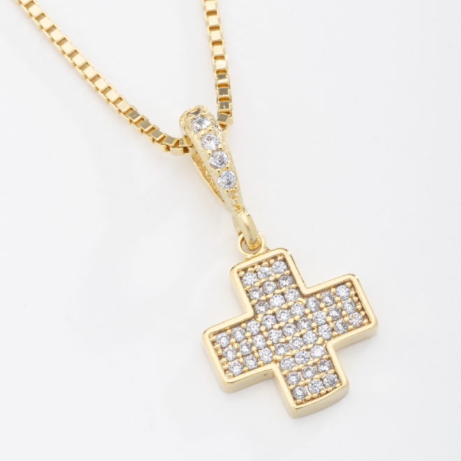 GR-00924 COLAR CRUZ COM MICRO ZIRCÔNIAS 