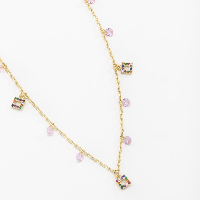 GR-01079 CHOKER COM PINGENTES EM FORMATO DE QUADRADO DE ZIRCÔNIAS