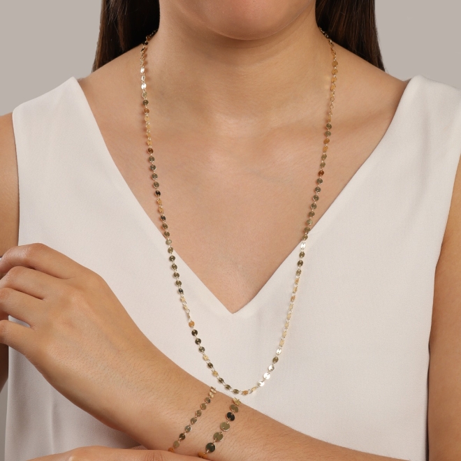 GR-01173 COLAR BANHADO A OURO 18K LONGO COM DETALHES EM MEDALHAS