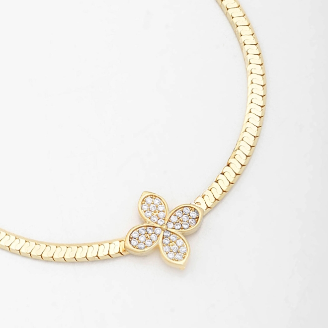 GR-01332 COLAR COM PINGENTE DE FLOR EM ZIRCÔNIAS