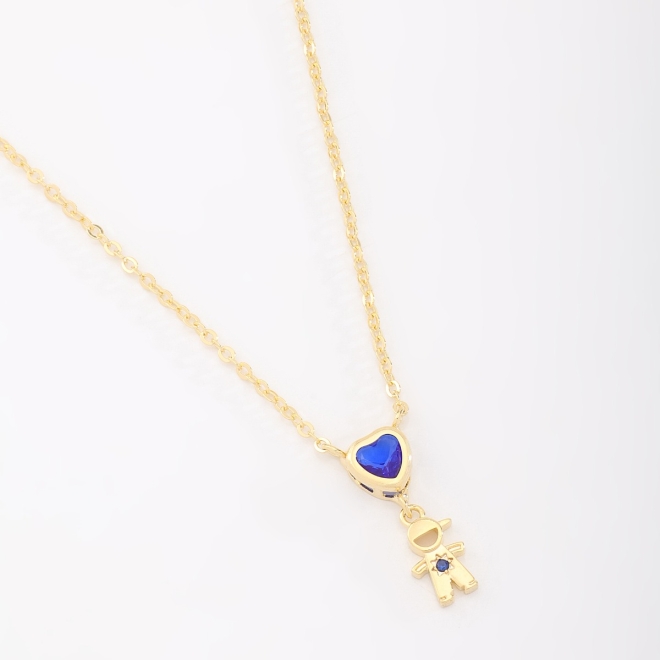 GR-01334 COLAR BANHADO A OURO 18K COM PINGENTE DE MENINO E DETALHE EM CORAÇÃO