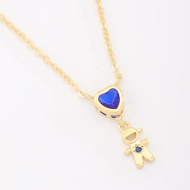GR-01334 COLAR BANHADO A OURO 18K COM PINGENTE DE MENINO E DETALHE EM CORAÇÃO