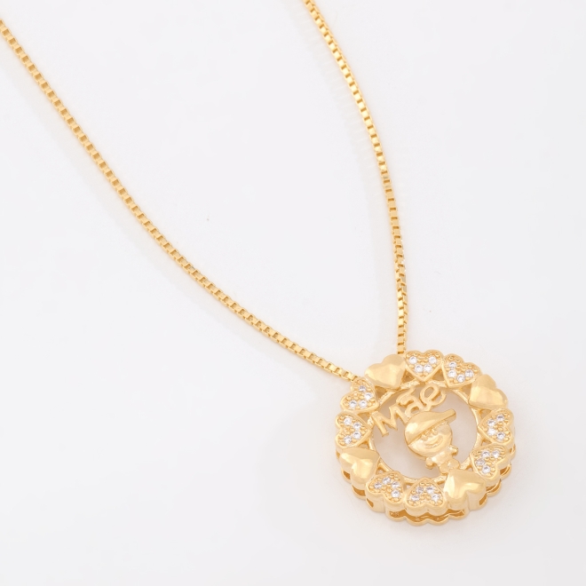 GR-01340 COLAR BANHADO A OURO 18K COM PINGENTE DE MENINO CRAVEJADOS EM ZIRCÔNIAS