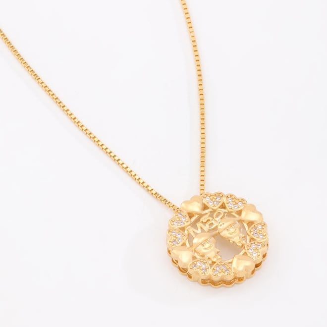GR-01342 COLAR BANHADO A OURO 18K COM PINGENTE DE FILHOS CRAVEJADOS EM ZIRCÔNIAS