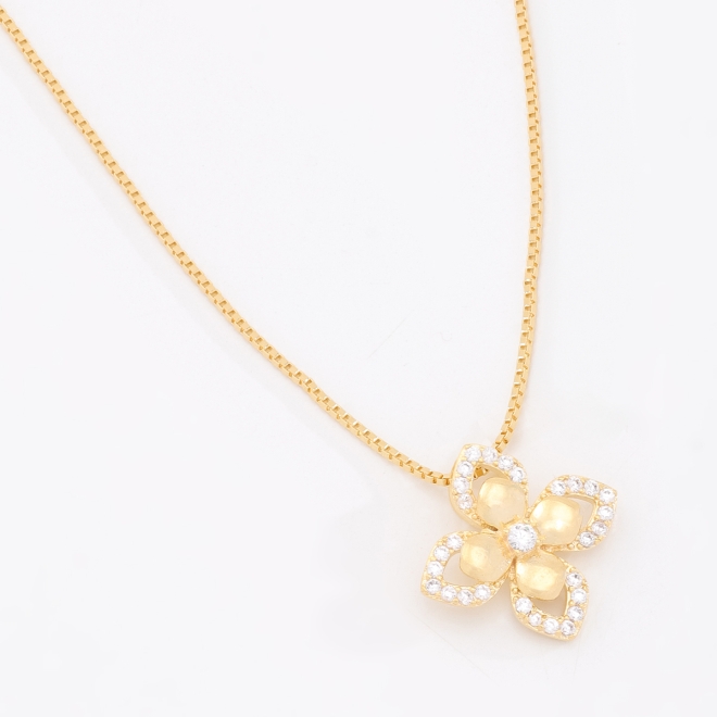 GR-01436 COLAR BANHADO A OURO 18K COM PINGENTE DE FLOR EM ZIRCÔNIAS
