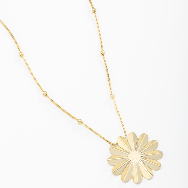 GR-01551 COLAR FLORAL DOURADO COM PINGENTE MAXI