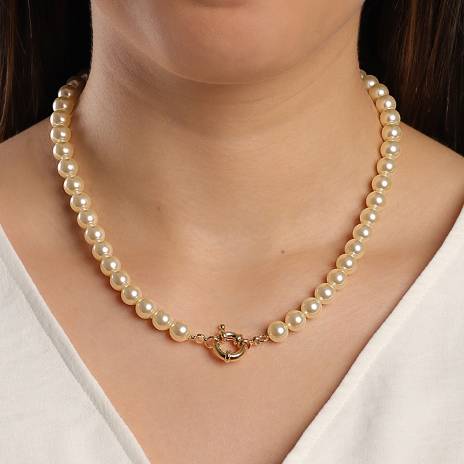 GR-01560 COLAR COM PÉROLAS CLÁSSICAS E FECHO FRONTAL BOIA
