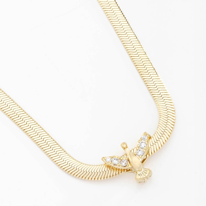 GR-01615 COLAR COM PINGENTE DE POMBA E DETALHES EM ZIRCÔNIA