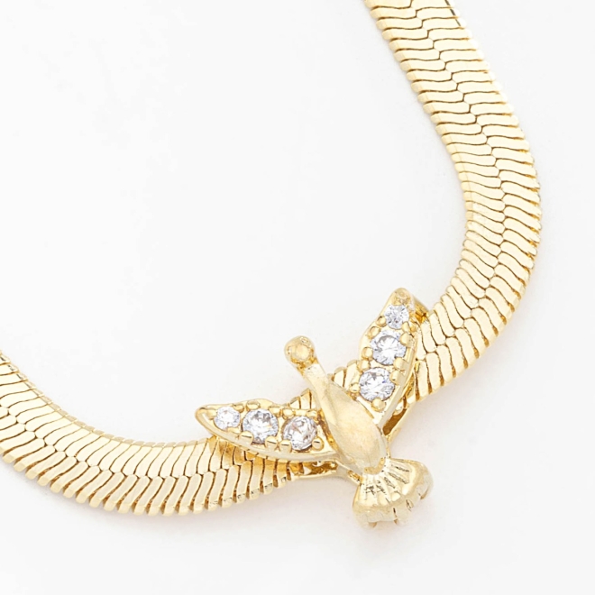 GR-01615 COLAR COM PINGENTE DE POMBA E DETALHES EM ZIRCÔNIA