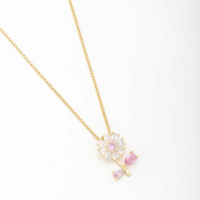 GR-01688 COLAR BANHADO A OURO 18K COM CORRENTE VENEZIANA E PINGENTE EM FORMATO DE FLOR