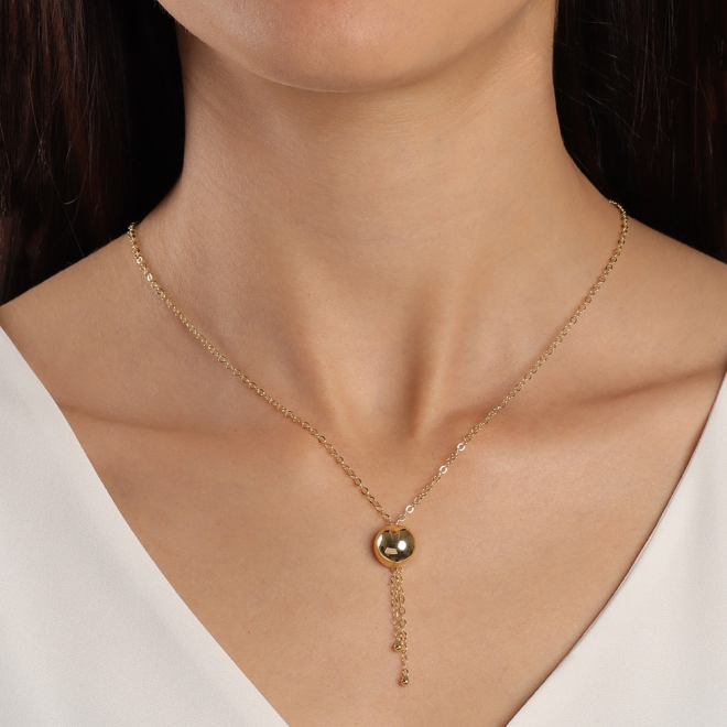 GR-01693 COLAR BANHADO A OURO 18K ESTILO GRAVATINHA COM ESFERA CENTRAL