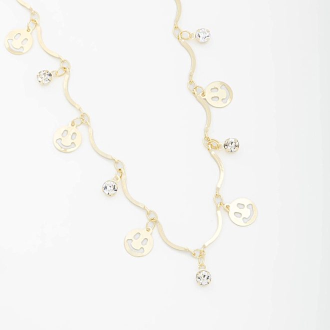 GR-01698 COLAR COM PINGENTES DE SMILE E DETALHES EM ZIRCÔNIA